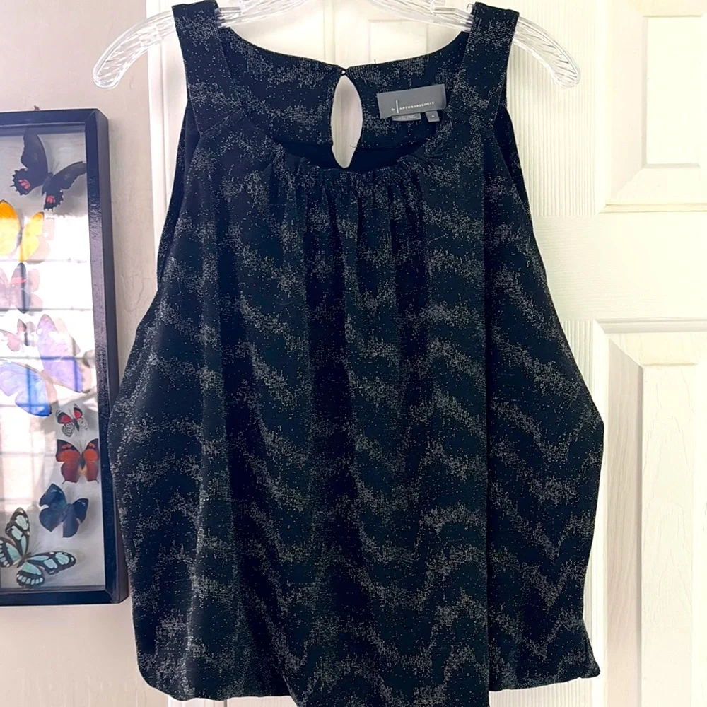 Anthropologie Stardust Galaxy Black and Silver Print Bubble Hem Top - Picture 1 of 5